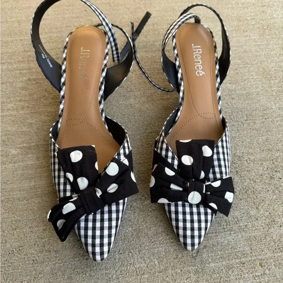 J.Renee Black and White Gingham Heels with Polka Dot Bow - Picture 2 of 5
